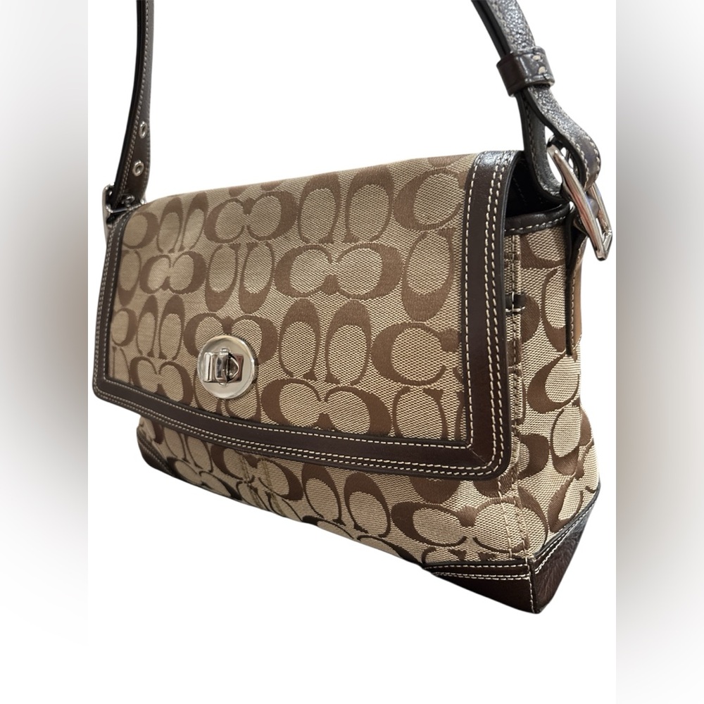Coach Hampton turnlock Signature Canvas Flap Shoulder Bag Y2K - Picture 6 of 16